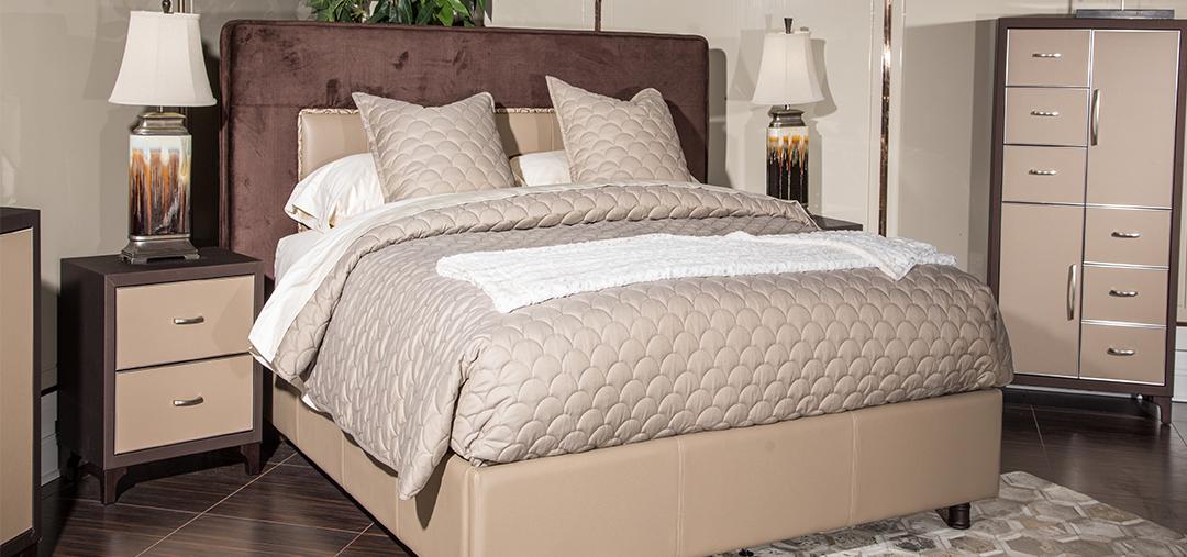 21 Cosmopolitan Queen Upholstered Tufted Bed in Taupe/Umber