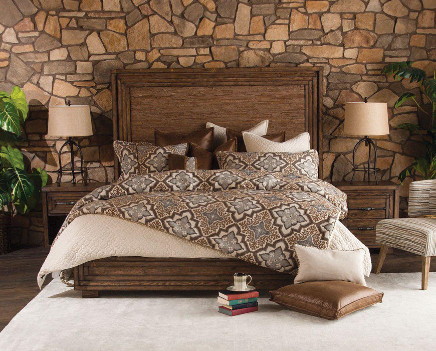 Carrollton Queen Panel Bed with Fabric Insert in Rustic Ranch - Furniture Max (Falls Church,VA) *