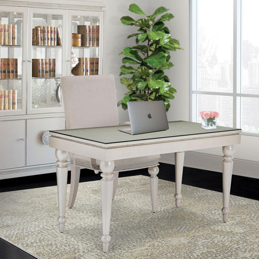 Glimmering Heights 2pc Writing Desk w/Glass Top in Ivory - Furniture Max (Falls Church,VA) *