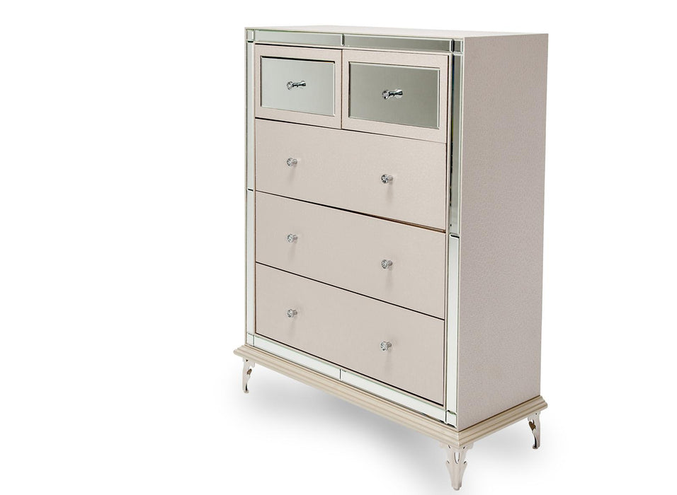 Hollywood Loft Upholstered 5 Drawer Chest in Frost