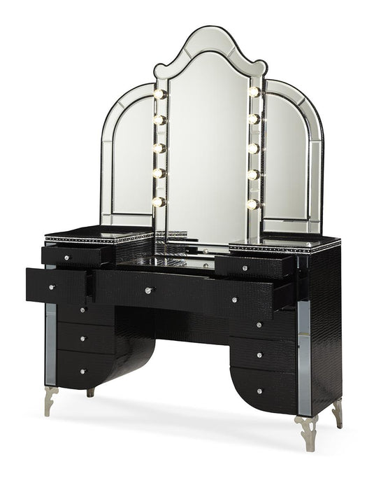 Hollywood Swank Upholstered Vanity in Black Iguana - Furniture Max (Falls Church,VA) *