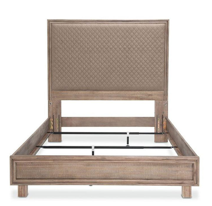 Hudson Ferry Eastern King Diamond-Quilted Panel Bed in Driftwood (Brown Fabric) - Furniture Max (Falls Church,VA) *