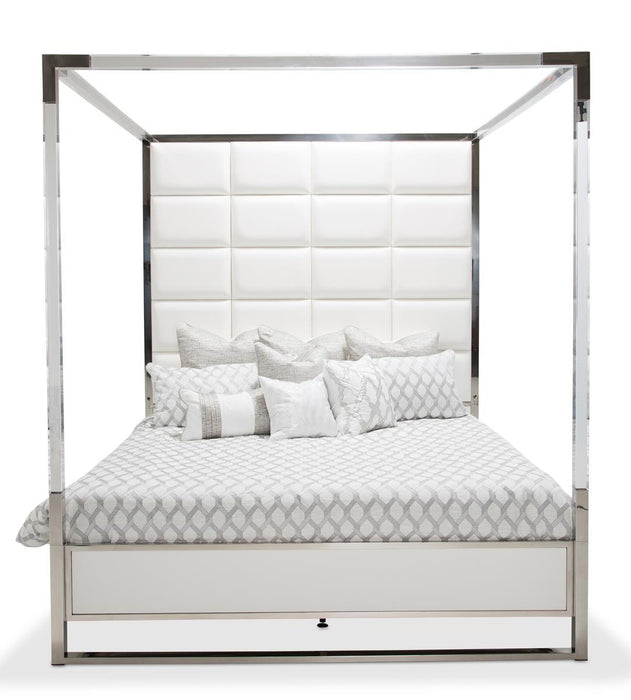 State St California King Metal Canopy Bed in Glossy White - Furniture Max (Falls Church,VA) *