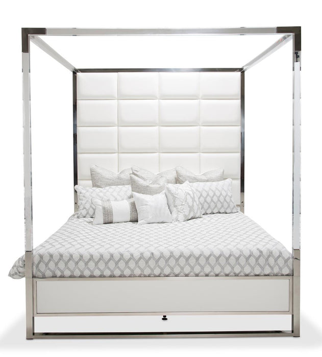 State St King Metal Canopy Bed in Glossy White