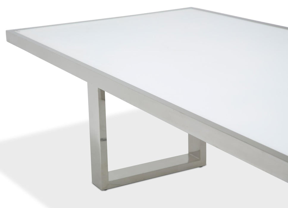 State St Rectangular Dining Table with Glass Top in Glossy White