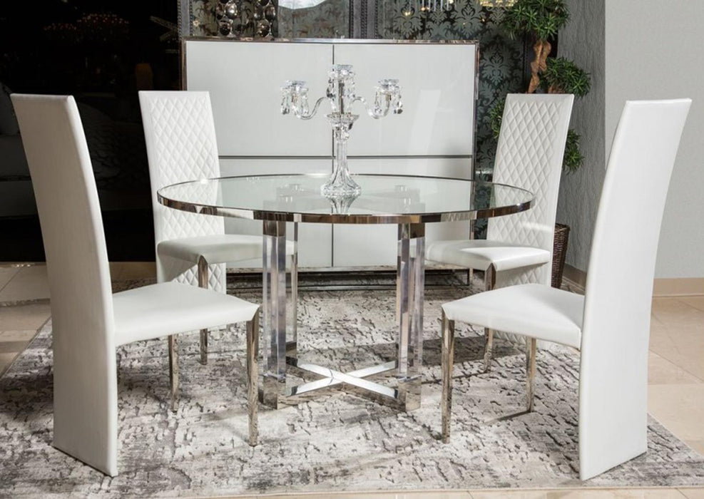 State St Round Dining Table with Glass Insert in Stainless Steel
