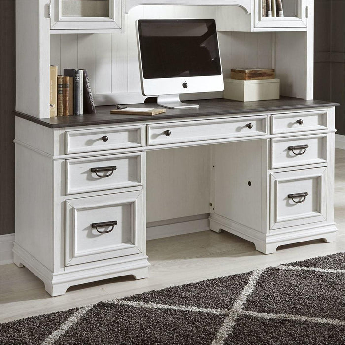 Liberty Allyson Park Jr. Executive Credenza with Hutch in Wirebrushed White