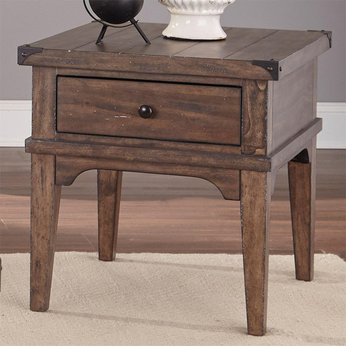 Liberty Aspen Skies End Table in Weathered Brown