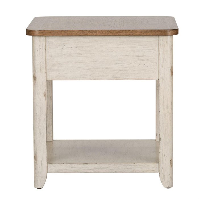 Liberty Farmhouse Reimagined End Table with Basket in Antique White - Furniture Max (Falls Church,VA) *