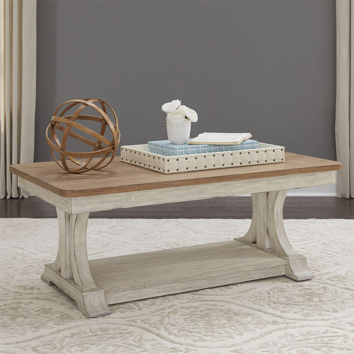 Liberty Farmhouse Reimagined Rectangular Cocktail Table in Antique White - Furniture Max (Falls Church,VA) *