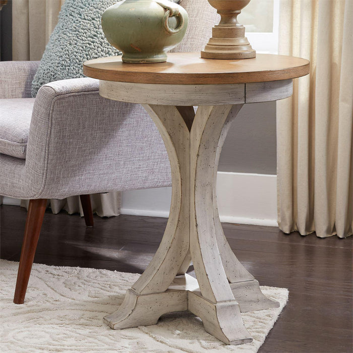 Liberty Farmhouse Reimagined Round Chair Side Table in Antique White - Furniture Max (Falls Church,VA) *