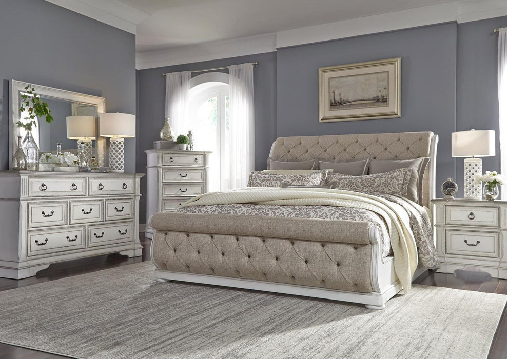 Liberty Furniture Abbey Park Upholstered King Sleigh Bed in Antique White
