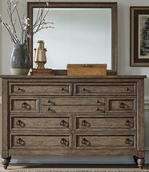 Liberty Furniture Americana Farmhouse 9 Drawer Dresser in Dusty Taupe and Black - Furniture Max (Falls Church,VA) *