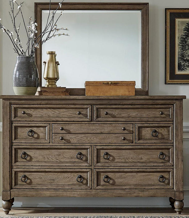 Liberty Furniture Americana Farmhouse 9 Drawer Dresser in Dusty Taupe and Black