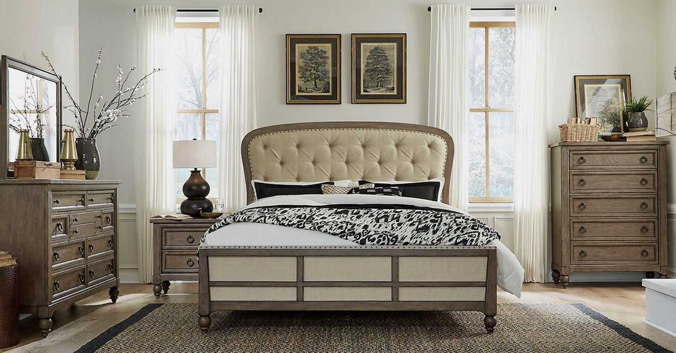 Liberty Furniture Americana Farmhouse Queen Shelter Bed in Dusty Taupe and Black