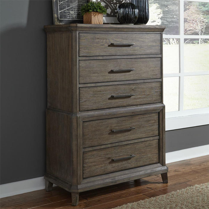 Liberty Furniture Artisan Prairie Drawer Chest in Wirebrushed aged oak with gray dusty wax