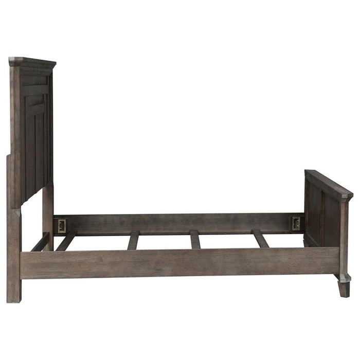 Liberty Furniture Artisan Prairie Queen Panel Bed in Wirebrushed aged oak with gray dusty wax