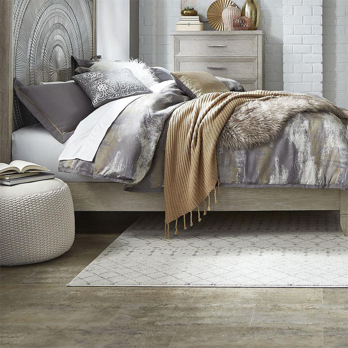 Liberty Furniture Belmar King Panel Bed in Washed Taupe and Silver Champagne