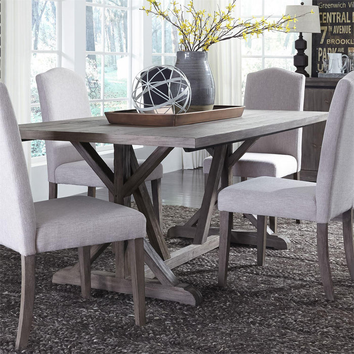 Liberty Furniture Carolina Lakes Trestle Table in Weathered Gray