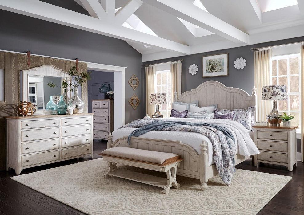 Liberty Furniture Farmhouse Reimagined King Poster Bed in Antique White - Furniture Max (Falls Church,VA) *