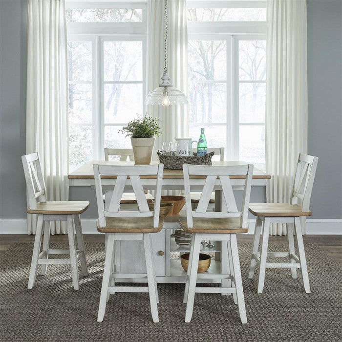 Liberty Furniture Lindsey Farm Counter Height Swivel Chair (RTA) in Weathered White & Sandstone (Set of 2) - Furniture Max (Falls Church,VA) *