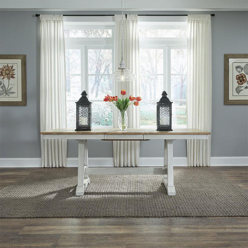 Liberty Furniture Lindsey Farm Trestle Dining Table in Weathered White & Sandstone - Furniture Max (Falls Church,VA) *