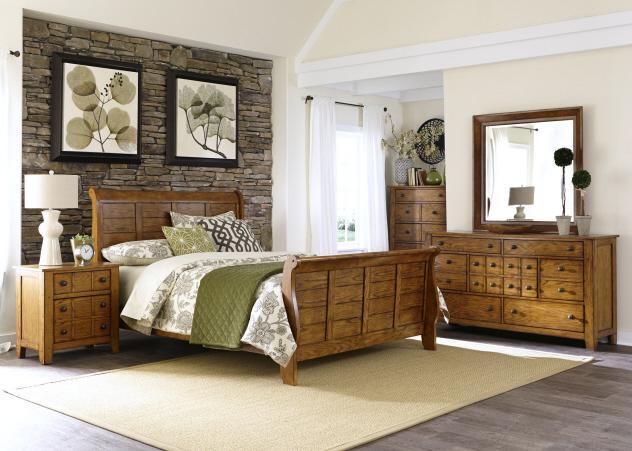 Liberty Furniture Grandpa's Cabin Queen Sleigh Bed in Age Oak - Furniture Max (Falls Church,VA) *