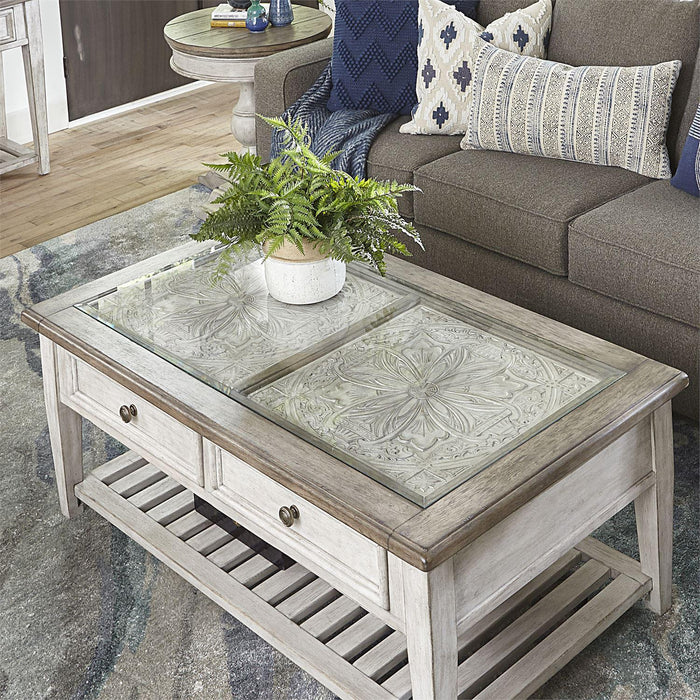 Liberty Heartland Rect Ceiling Tile Cocktail Table in Antique White - Furniture Max (Falls Church,VA) *