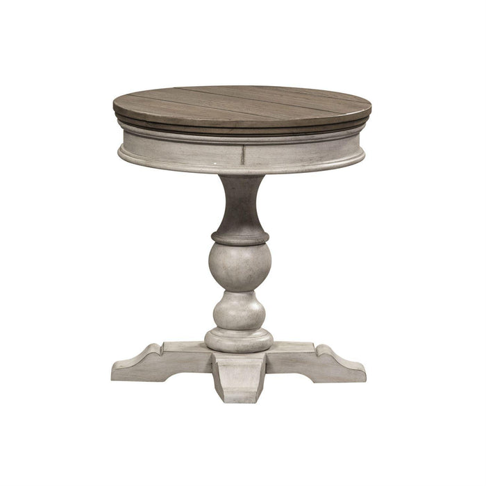Liberty Heartland Round Pedestal Chair Side Table in Antique White