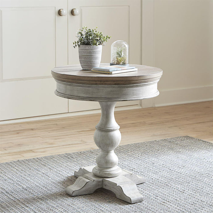Liberty Heartland Round Pedestal Chair Side Table in Antique White