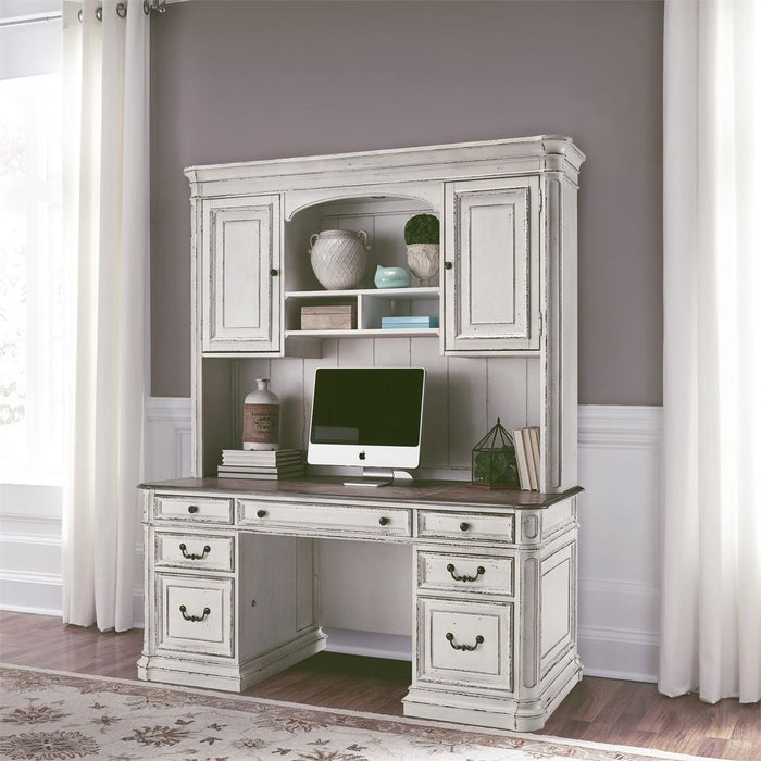 Liberty Magnolia Manor Credenza with Hutch in Antique White - Furniture Max (Falls Church,VA) *