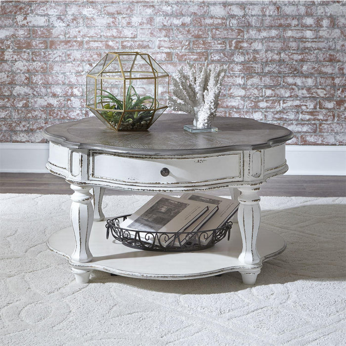 Liberty Magnolia Manor Round Cocktail Table in Antique White - Furniture Max (Falls Church,VA) *