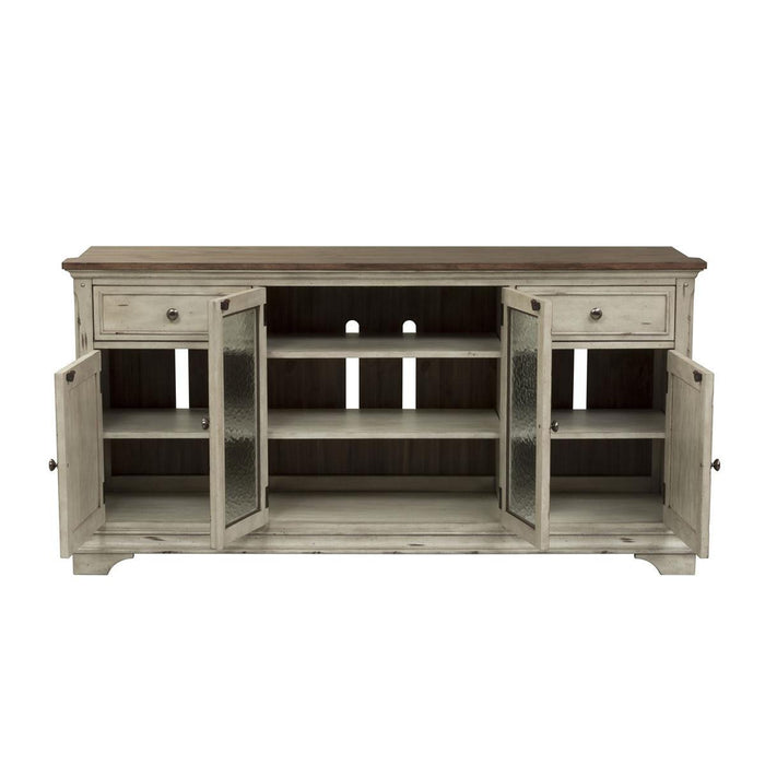Liberty Morgan Creek Entertainment TV Stand in Antique White Finish with Wire Brushed Tobacco Accents - Furniture Max (Falls Church,VA) *
