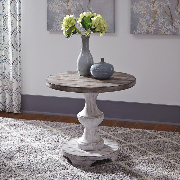 Liberty Sedona Round End Table in Heavy Distressed White