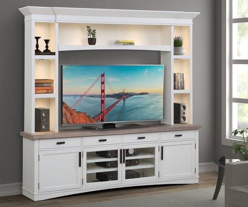 Parker House Americana Modern 92 in. TV Console with Hutch, Back Panel and LED Lights in Cotton - Furniture Max (Falls Church,VA) *