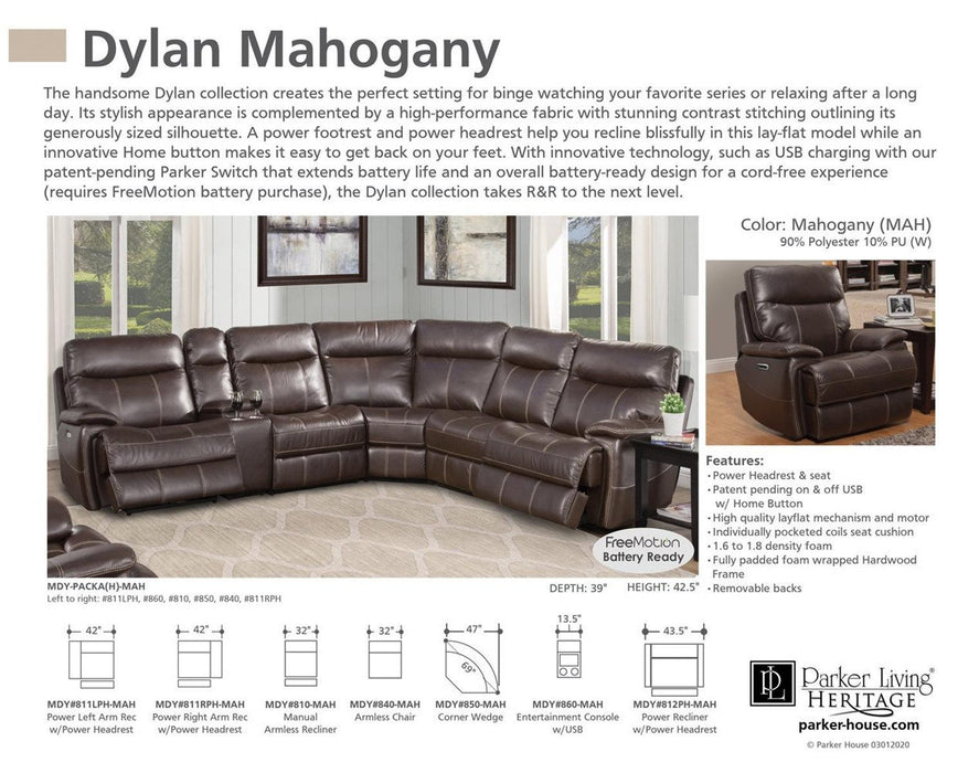 Parker House Dylan Power Left Arm Facing Recliner in Mahogany