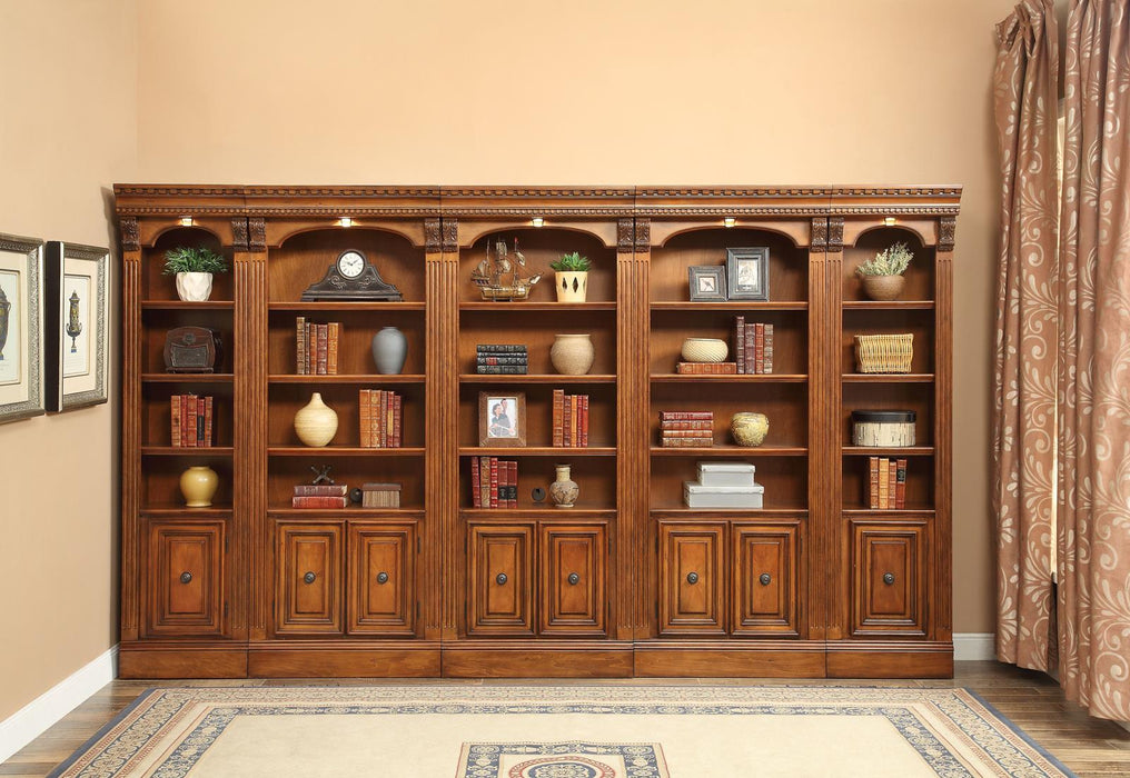 Parker House Huntington 5 Piece Inset Bookcase Wall in Vintage Pecan - Furniture Max (Falls Church,VA) *