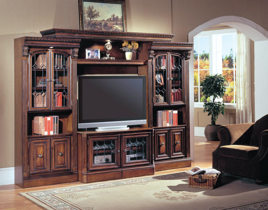 Parker House Huntington Expandable Glass Door Entertainment Wall in Vintage Pecan - Furniture Max (Falls Church,VA) *
