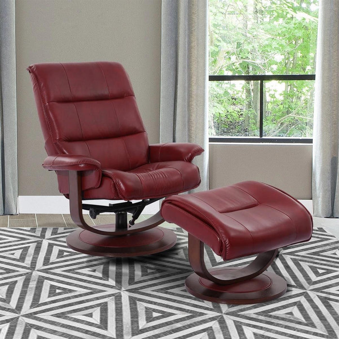 Parker House Knight Manual Reclining Swivel Chair and Ottoman Rouge