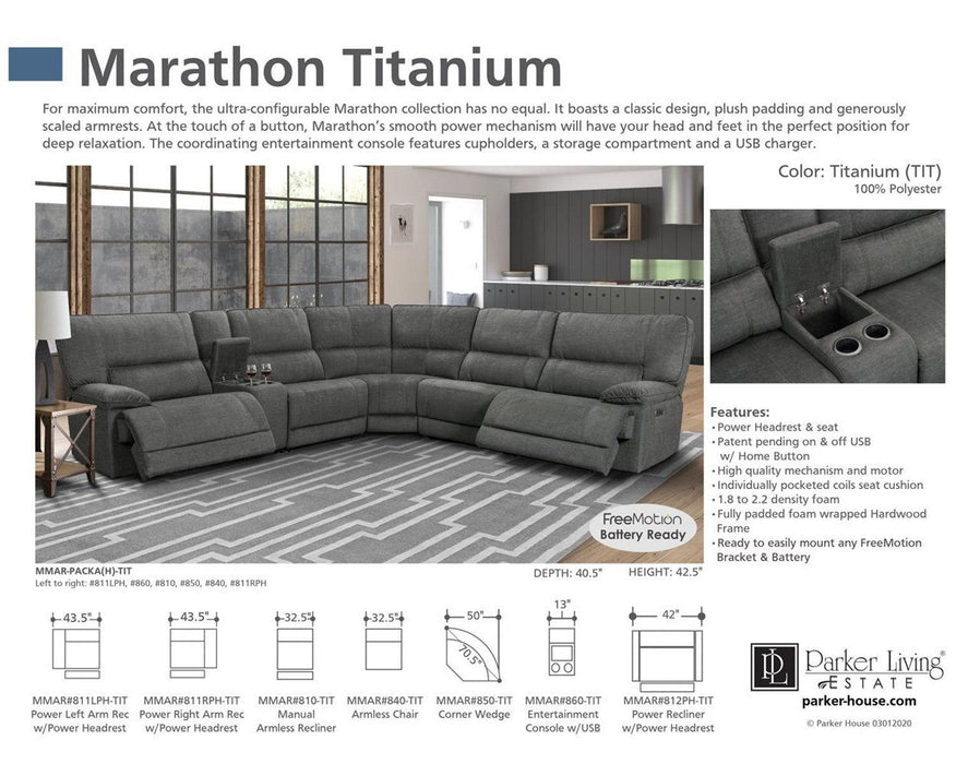Parker House Marathon Manual Armless Recliner in Titanium - Furniture Max (Falls Church,VA) *