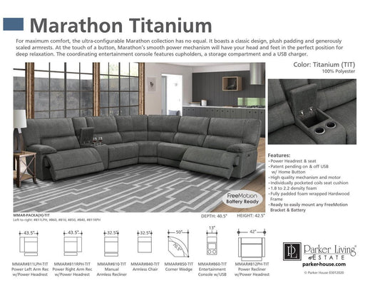 Parker House Marathon Power Left Arm Facing Recliner in Titanium - Furniture Max (Falls Church,VA) *