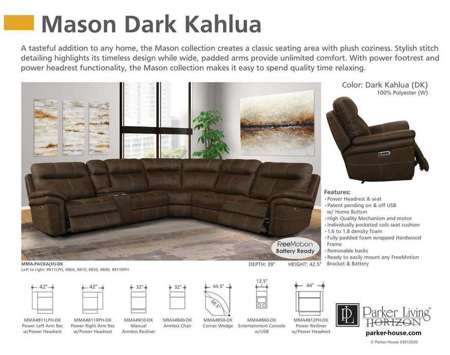 Parker House Mason Manual Armless Recliner in Dark Kahlua