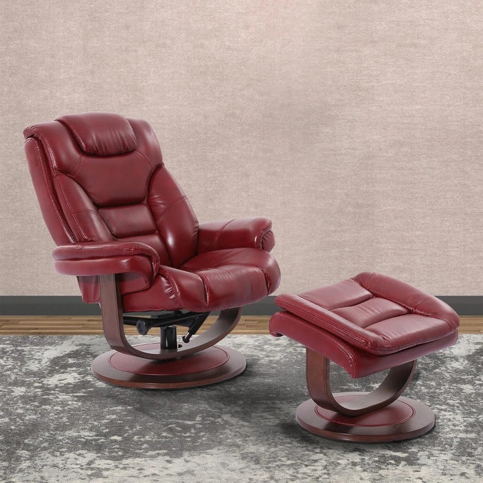 Parker House Monarch Manual Reclining Swivel Chair and Ottoman in Rouge