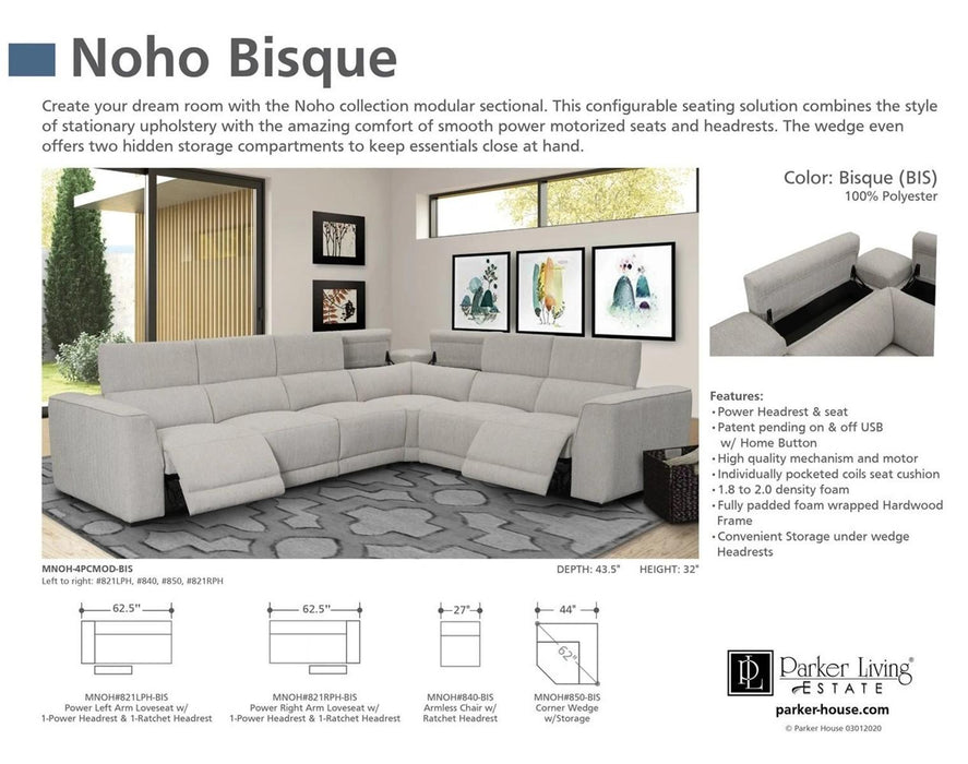 Parker House Noho Power Left Arm Facing Loveseat in Bisque