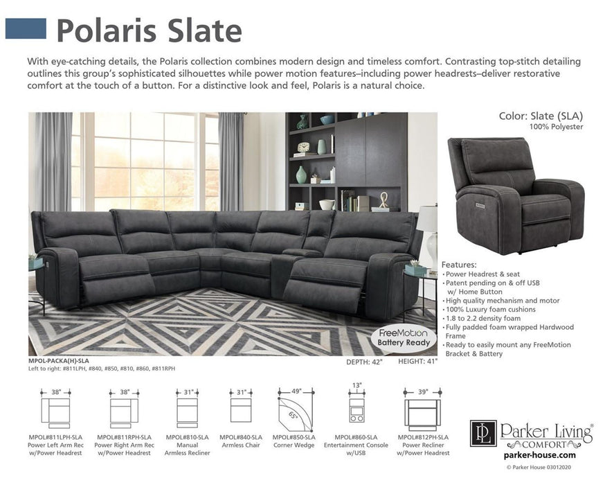 Parker House Polaris Power Right Arm Facing Recliner in Slate
