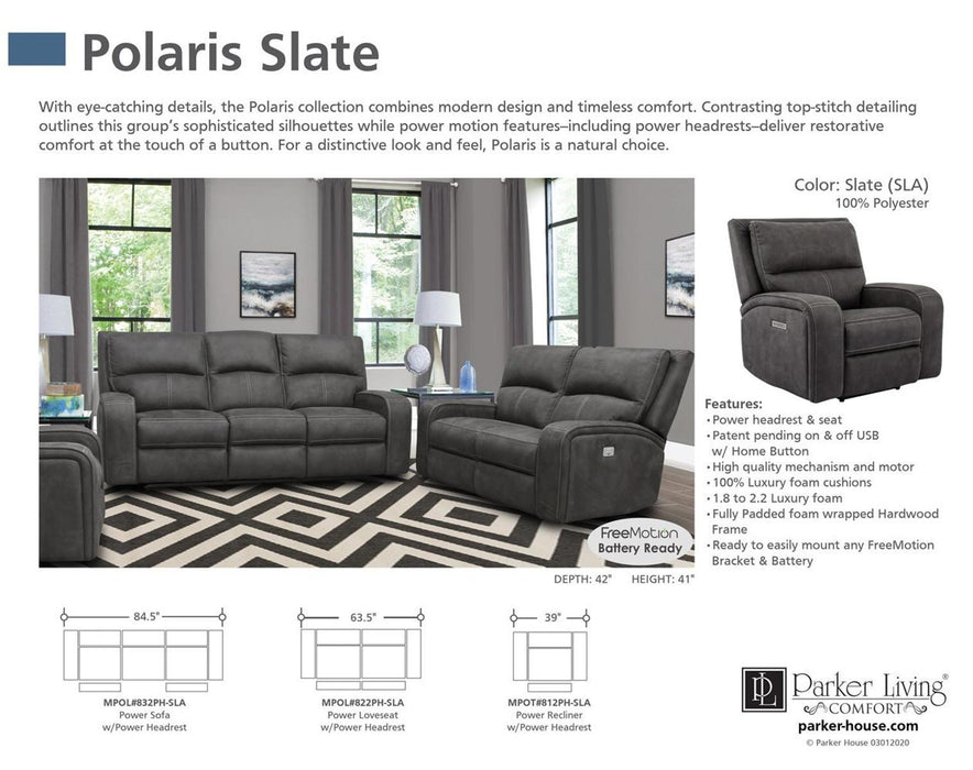 Parker House Polaris Power Sofa in Slate