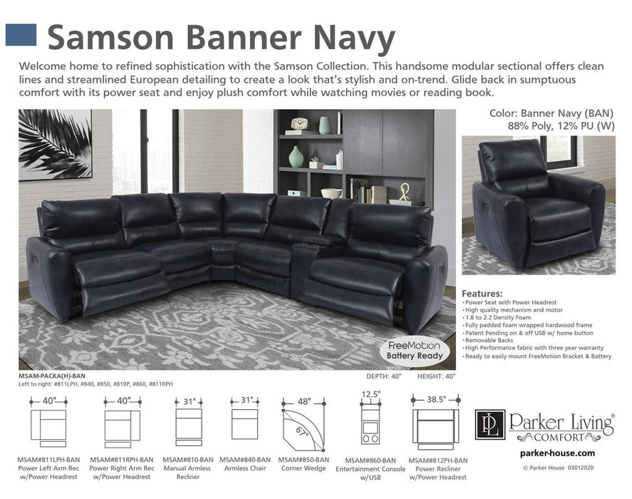 Parker House Samson Power Right Arm Facing Recliner in Banner Navy - Furniture Max (Falls Church,VA) *