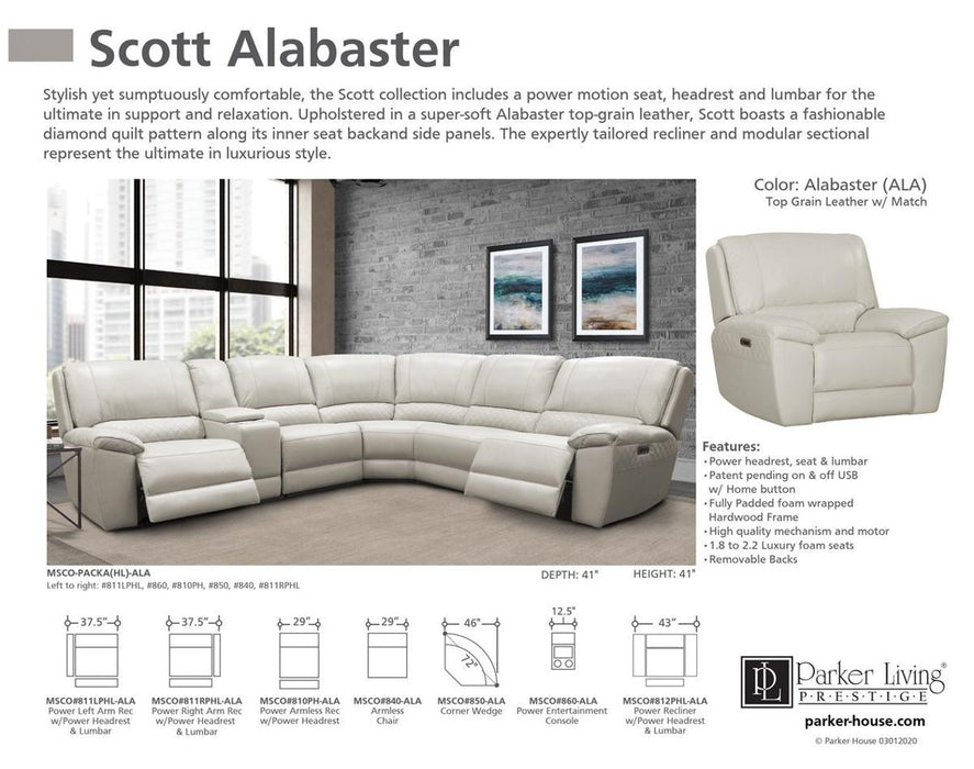 Parker House Scott Power Right Arm Facing Recliner in Alabaster