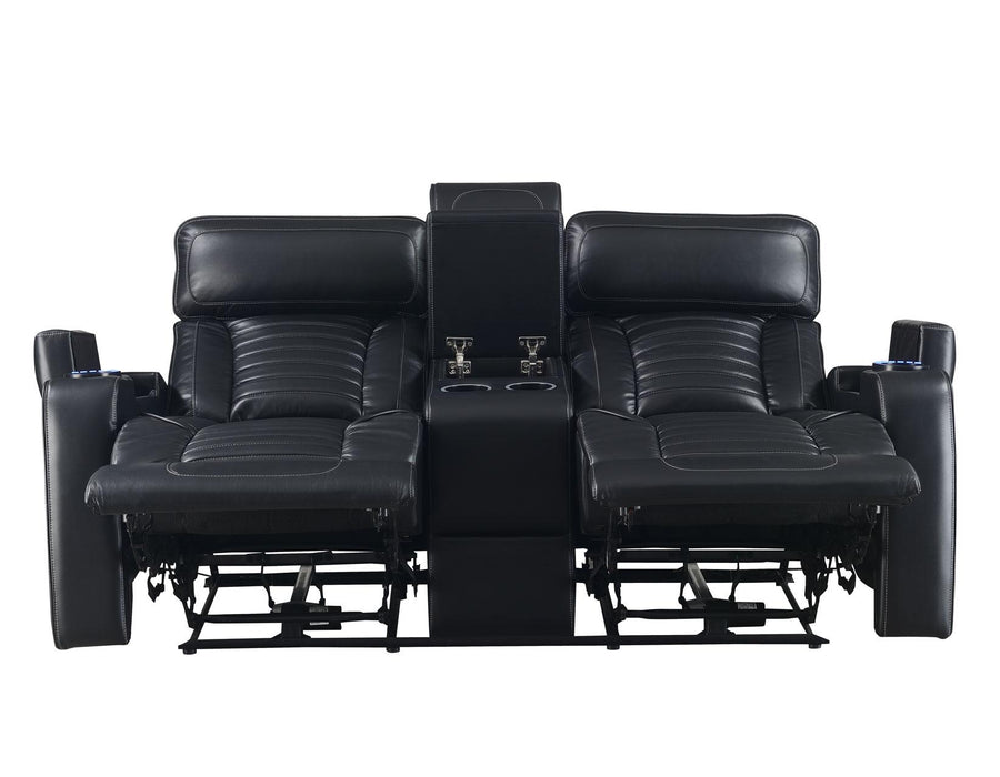 Steve Silver Lavon Dual Power Leatherette Console Loveseat in Midnight