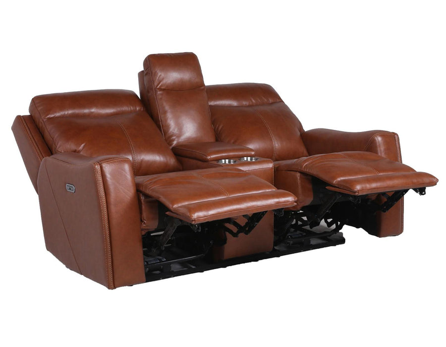 Steve Silver Natalia Leather Dual Power Reclining Console Loveseat in Coach - Furniture Max (Falls Church,VA) *